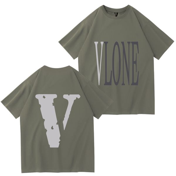 VLONE T-shirts pour hommes Couples pour femmes Tendance de la mode décontractée High Street Loose HIP-HOP100% coton imprimé T-shirt à col rond Pull en coton T-shirt DT110 blanc noir vert