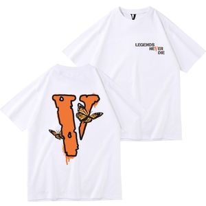 Vlone nouvelle marque coton tissu lycra mens et femmes chemises imprimées à cou o-cou