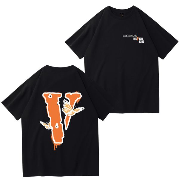 VLONE Design original T-shirts pour hommes VLONE logo Dessin animé d'été sans col à manches courtes Lettre Lâche Hauts polyvalents T-shirts noir blanc rouge VL1034