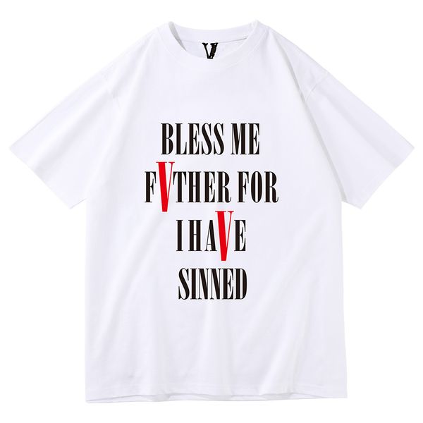 Camiseta Vlone 2024, nueva moda, patrón de personalidad, camiseta de manga corta con estampado en V grande para hombres y mujeres, media manga BF High Street