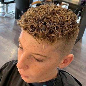 VLOOPED MENS TOUPEE BRUINE KLEUR 22 MM CURLY WEVE HAAR EENHEID 100% HUSHAAR Afrikaans Amerikaanse vervangingssysteem Haarstukje