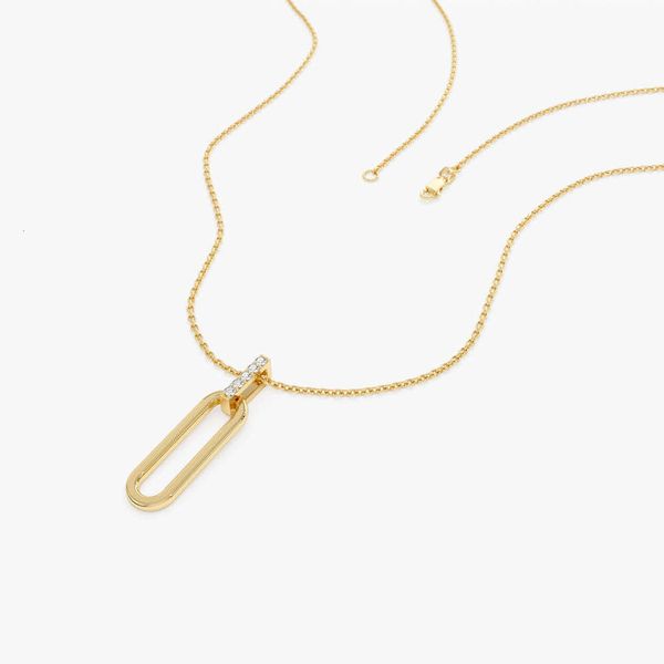 VLOVE Jewelri Collier avec pendentif en forme de trombone en or 14 carats avec chaîne solide en diamant
