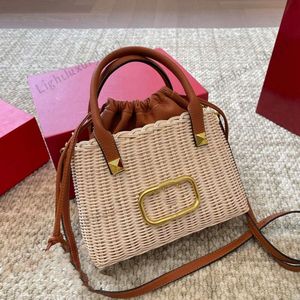 VLT Square Basket Bag Luxe Loco Strawtas Designer Zomer Beach Tas Letter Bas Regel Shoulder Crossbody Tas Handtas Handtas Vakantie Tote Bag 240320