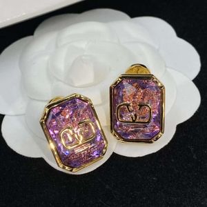 VLTN EARRING Klassieke Designer oorbellen Sieraden Letter V Sieraden Nieuwe Letter Purple Diamond Wit Diamond Earring Vrouwelijke mode 925 Zilveren naaldoorbellen 838