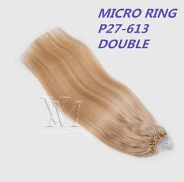 Vmae 11A Salon européen russe Micro anneau boucle Micro lien perles soyeux droit Double dessiné kératine Fusion Ombre Blonde Remy Virg8102545