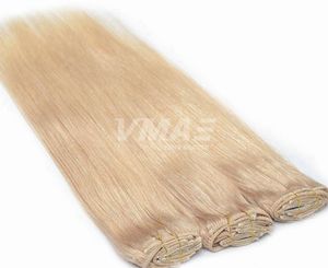 Vmae 140g clip in extensions Girls Hair Clips #613 #60 Dubbel getrokken 100% Braziliaanse Russische menselijke haar natuurlijke kleur blonde clip in uitbreidingen