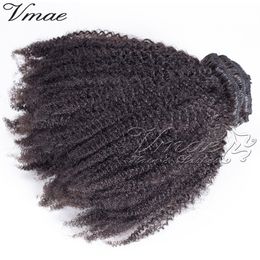 VMAE Brazilian Natural Black 4A 4B 12 a 26 pulgadas 120g Cutícula sin procesar Alineada Kinky Curly Virgin Cabello humano Clip en