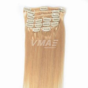 VMAE 120G Clip in 100% Braziliaans menselijk haar #1B #613 Rechte Hair Extensions Blonde goudbruin dubbel getrokken niet -bewerkte menselijke haaruitbreidingen