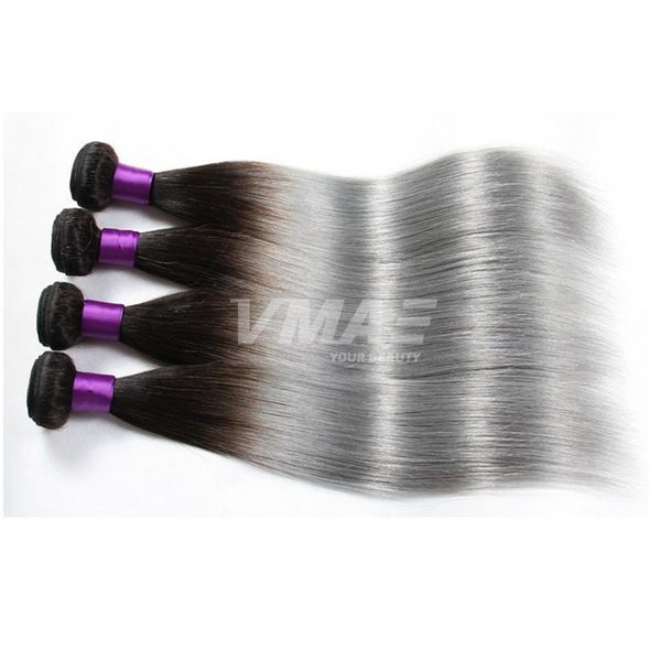 VMAE brasilianisches Ombre-Haar, seidig, glatt, natürliches Schwarz/Silbergrau, 3 Bündel, unbehandeltes Echthaar, weiche Gewebe