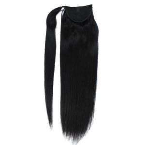 Vmae Braziliaanse Peruaanse rechte 100 g 120 g Natuurlijk bruine dubbel getrokken paardentailclip in magische wrap rond paardenstaarten maagdelijk menselijk haarverlenging