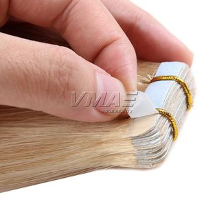 Dubbel getrokken Braziliaanse rechte 40pieces / pack 100g 120g blonde natuurlijke kleur huid inslag 14-26 inch tape in haarverlenging