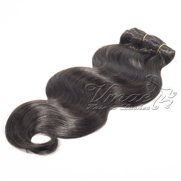 VMAE Malaysian Remy Virgin Hair Cuticle Aligned Natural Color Dark Brown # 4 # 6 # 8 Double Drawn 120g Body Wave Clip In Human Hair Extensions