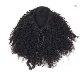 Vmae Mongolian Afro Curly 4A 4B 4C 3A 3B Costum 3C Drawstring Paardenstaart Natuurlijk Zwart 12 tot 26 inch 120 g Human Hair Weave Elastische bandbanden