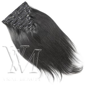 VMAE Venta al por mayor Recto Sin derramamiento Cabello humano indio brasileño malasio Color natural Virgen 160 g Cabello Doble dibujado Clip en extensiones