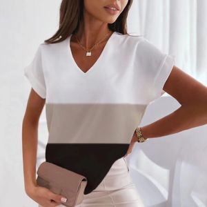 Vneck Tshirt 3d mode clair noir et blanc chèque occasionnel usure d'été à manches courtes à manches féminines classiques mignons tshirt top 240409