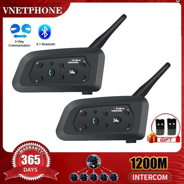 Vnetphone V6 Casco de motocicleta Intercomunicador Bluetooth 1200M Casco Interfono Full-duplex Hablando para 6 jinetes IP65 Impermeable BT5.0 Q230830