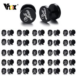 Vnox 10mm roestvrij stalen initialen 26 letter oorknopjes voor mannen vrouwen, punk gotische barbell oorbel met aangepaste kleine alfabet