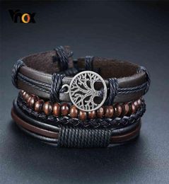 Vnox 4pcs Set Breded Wrap Leather Bracelets for Men Vintage Life Tree Garme Perles en bois et les bracelets tribaux ethniques3309767