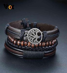 Vnox 4pcs Set Breded Wrap Leather Bracelets for Men Vintage Life Tree Rudder Perles en bois et les bracelets tribaux ethniques9029178