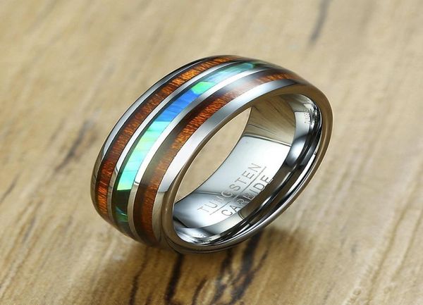 Vnox 8 mm Tungsten Carbide Rague pour hommes motif en bois coloré de mariage unique Gentleman décontracté Anel Jewelry Y11285156647