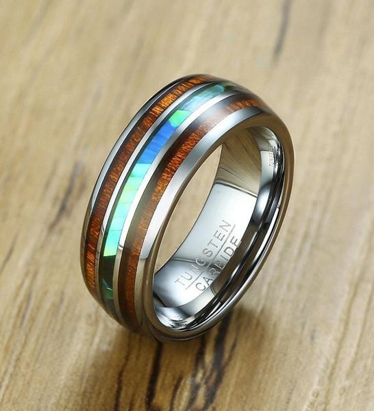 Anillo de carburo de tungsteno Vnox de 8mm para hombre, anillo de boda único de color con patrón de madera, joyería informal para caballero Y11283738496