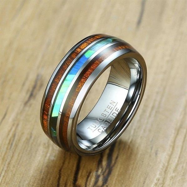 Anillo de carburo de tungsteno Vnox de 8mm para hombre, anillo de boda único de color con patrón de madera, joyería informal para caballero Y1128239i