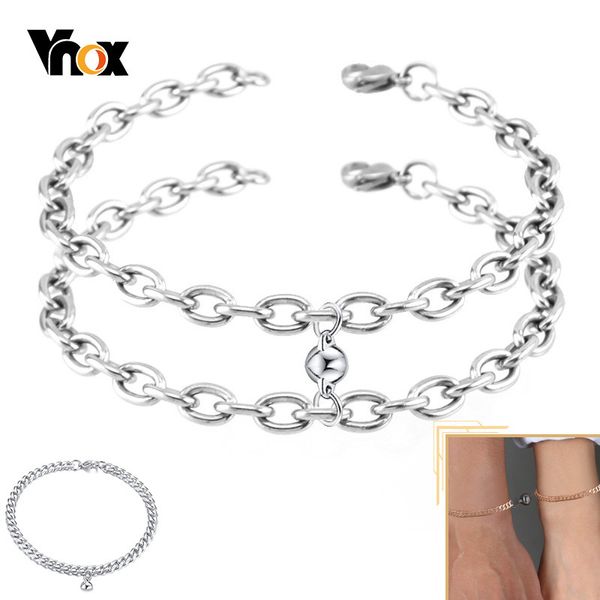 Vnox – Bracelets de Couple à breloques attrayantes pour femmes et hommes, chaîne Rolo cubaine en acier inoxydable, ne se décolore jamais, cadeau d'amoureux de noël réglable