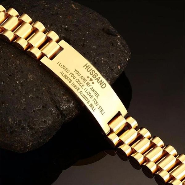 Vnox noir hommes en acier inoxydable graver ID Bracelet montre lien conception 20 cm longueur multicolore Unique significatif mari cadeau 240226