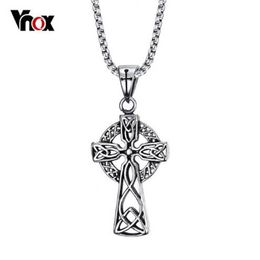 Vnox Celtic Cross Pendant Men Collier Staines de haute qualité en acier cool bijoux punk 24 chaîne221j