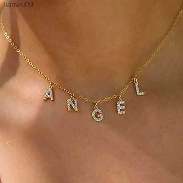 Vnox personnalisé cristal lettre nom initial colliers pour femmes filles zircon cubique pierre AZ Alphabet pendentif collier bijoux L230704