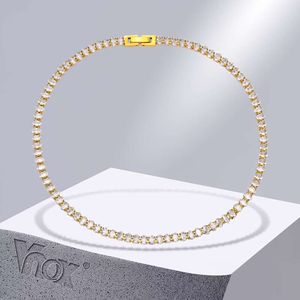 Vnox deluxe kubieke zirkonia tennisketen choker kettingen voor vrouwen, klassieke ronde 5 mm gouden kleur roestvrijstalen link kraag