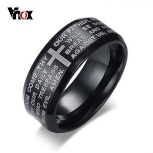 Anillo cruzado de la Biblia grabado para hombres Opción de 3 colores Acero inoxidable Oración elegante Joyería masculina Tamaño de EE. UU. # 7- # 13