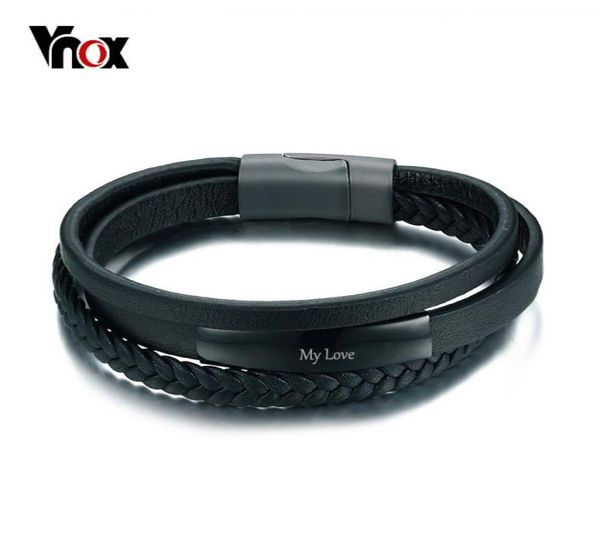 Vnox Genuino brazalete de cuero para hombres Identificación de identificación de cuero de múltiples capas Joyas informales masculinas Servicio grabado Y18917092378954