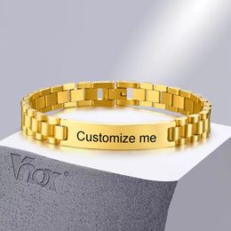 Vnox – Bracelets d'identification en acier inoxydable pour hommes, couleur or, gravure gratuite, nom et Date, cadeau personnalisé, 240227