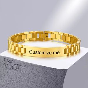 Vnox – Bracelets d'identification en acier inoxydable pour hommes, couleur or, gravure gratuite, nom et Date, cadeau personnalisé, 240301