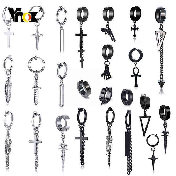 Pendientes colgantes góticos Vnox para hombres y mujeres, accesorio de oreja con clip de acero inoxidable punk, pendiente circular de aro Rock Hiphop 1 pieza G220312