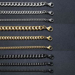 Vnox Men Simple 3-11mm Rvs Cubaanse Link Ketting Kettingen voor Mannelijke Sieraden Solid Gold Black Tone Gifts Miami Curb Chain