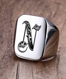 Anillo de sello con iniciales Retro Vnox para hombre, 18mm, sello pesado voluminoso, banda masculina, letras de acero inoxidable, joyería personalizada, regalo para él1396443