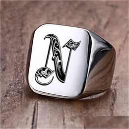 Vnox Retro initialen zegelring voor mannen 18 mm Bky zware stempel mannelijke band roestvrijstalen letters aangepaste sieraden cadeau hem drop D Dhgarden Otwrw