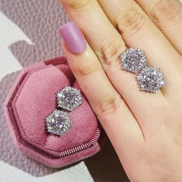 Vntage-pendiente de tuerca de diamante hexagonal para mujer, joyería de plata de ley 925, pendientes de boda de compromiso, regalo de promesa nupcial