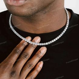 VOAINO Collier rond Moissanite en or blanc 14 carats avec diamants et chaîne de tennis de 5 mm