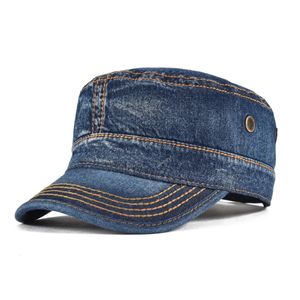 VOBOOM Denim Army Cap Heren Gewassen Katoen Emmer Hoed Lente Herfst Hoofddeksel Platte Top Verstelbare ed Vizier Hoeden Trucker Hoeden 240319