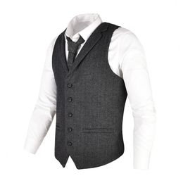 VOBOOM Gilet pour hommes Herringbone Tweed Laine Mélange Costume Gilet Col sur mesure Robe Gilets 018 201106