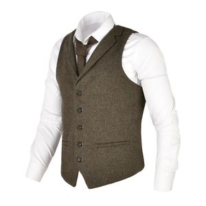 VOBOOM Mannen Vest Visgraat Tweed Wolmix Pak Vest Getailleerde Kraag Jurk Vesten 018 240228