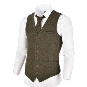 VOBOOM WOL TWEED MENS VASTCOAT Single-Breasted Herringbone Slim Aantal Pak Vesten 007 210923