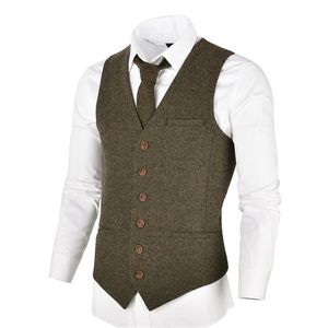 VOBOOM laine Tweed hommes gilet simple boutonnage chevrons mince ajusté costume gilets 007 220507