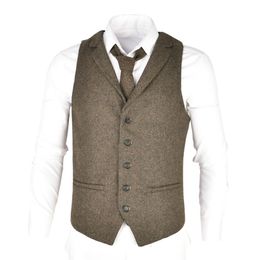 VOBOOM laine Tweed costume gilet pour hommes chevrons coupe ajustée Premium laine mélangée gilet simple boutonnage 018 201106