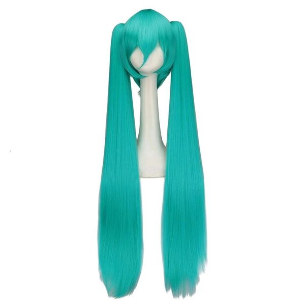 Perruques de Cosplay Vocaloid longues vertes avec 2 clips robe Midi japonaise débutant future perruque de cheveux synthétiques