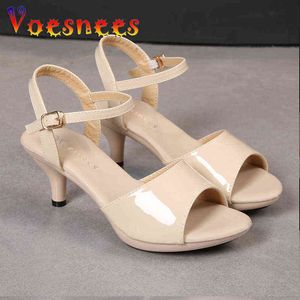 Voesnees Sandales Femmes Chaussures Taille 43 Talons Minces D'été Nu Couleur Peep Toe Talons Hauts Sexy Discothèque Partie Diapositives Talons Chaussures Y220209