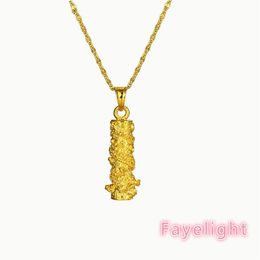 Vogue 18k or jaune rempli hommes solide sans pierre enroulement Dragon pilier pendentif collier bijoux 10G215b